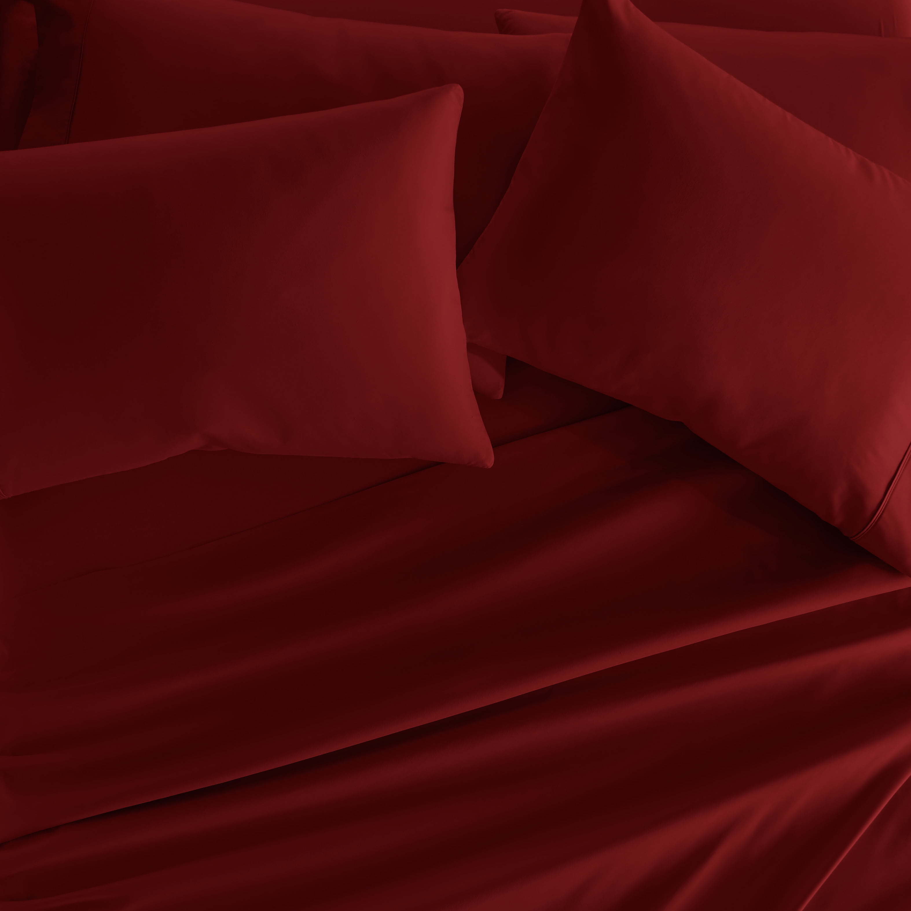 Queen, Burgundy Solid Microfiber 6 Piece Bed Sheet Set, by Noble Linens