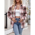 thumbnail image 7 of XCHQRTI Plaid Pocket Shirt for Women Lapel Button Down Blouse Casual Long Sleeve Tops, 7 of 7
