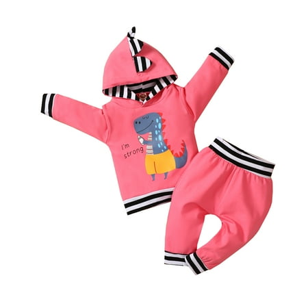 

Binpure Toddlers Outfits Dinosaur Print Hooded Long Sleeve Sweatshirt + Pants
