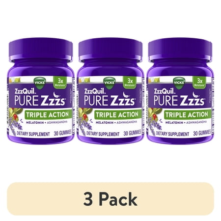 (3 pack) Vicks ZzzQuil Pure Zzzs Triple Action Sleep Aid Melatonin Gummies Melatonin 6mg 30 Count