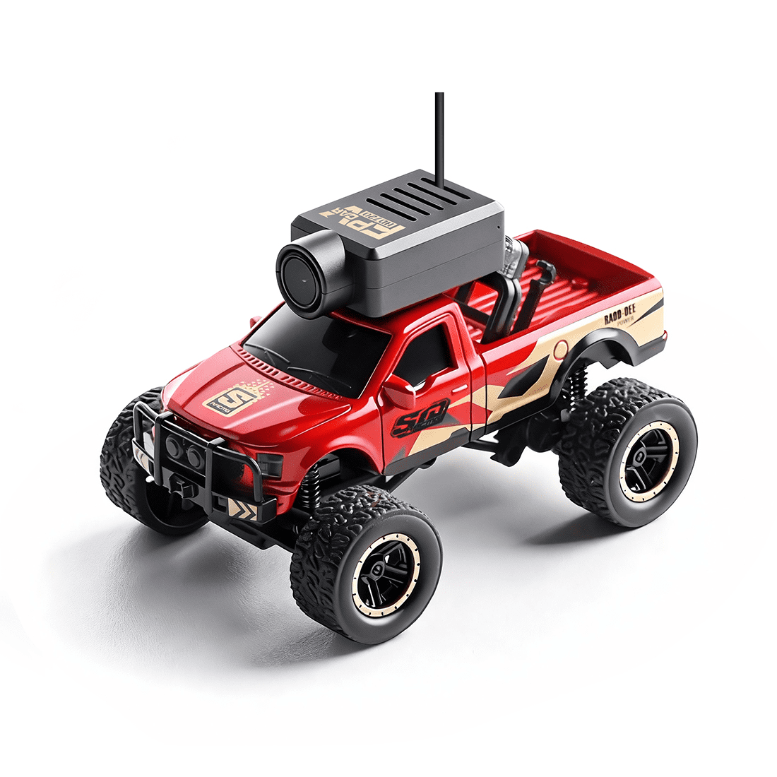 1/64 Scale FPV Mini RC Truck with WiFi HD Camera & APP + Remote Dual Control, 2.4G Full-Proportional RC Crawler with Display Screen, Gyro Stabilization & 3-Speed & Cruise Control - RTR