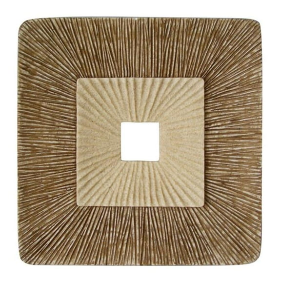 HomeRoots 274777 14 x 14 x 2 in. Brown Concave Square Double Layer Ribbed Wall Plaque - Set of 2