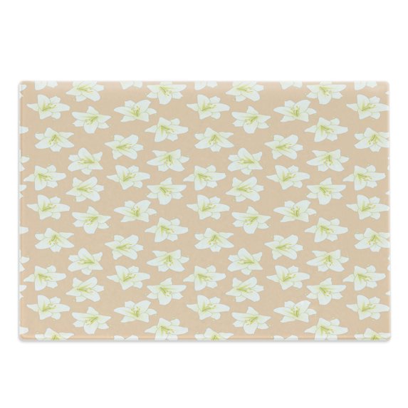Floral Cutting Board, Abstract Lilium Candidum Flowers in Spring Tones, Decorative Tempered Glass Cutting and Serving Board, in 3 Sizes, by Ambesonne