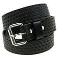 thumbnail image 2 of 1 1/2 Black Bridle Leather Belt Basket Weave Embossed Roller Buckle Made In USA, 2 of 4