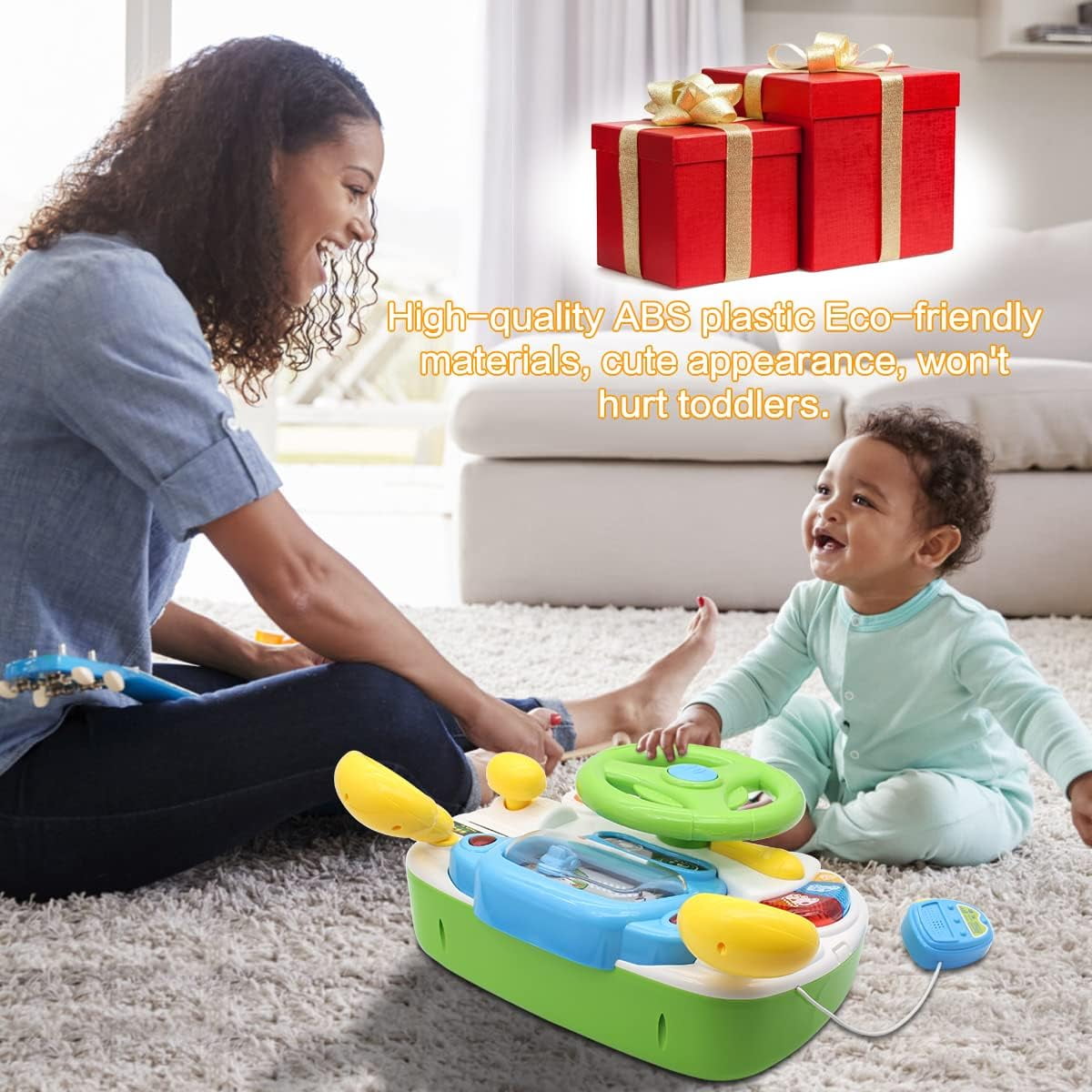 Toddler Steering Wheel Toy, Turn and Learn Driver Toy with Light and Sound, Role-Play Toy for Baby