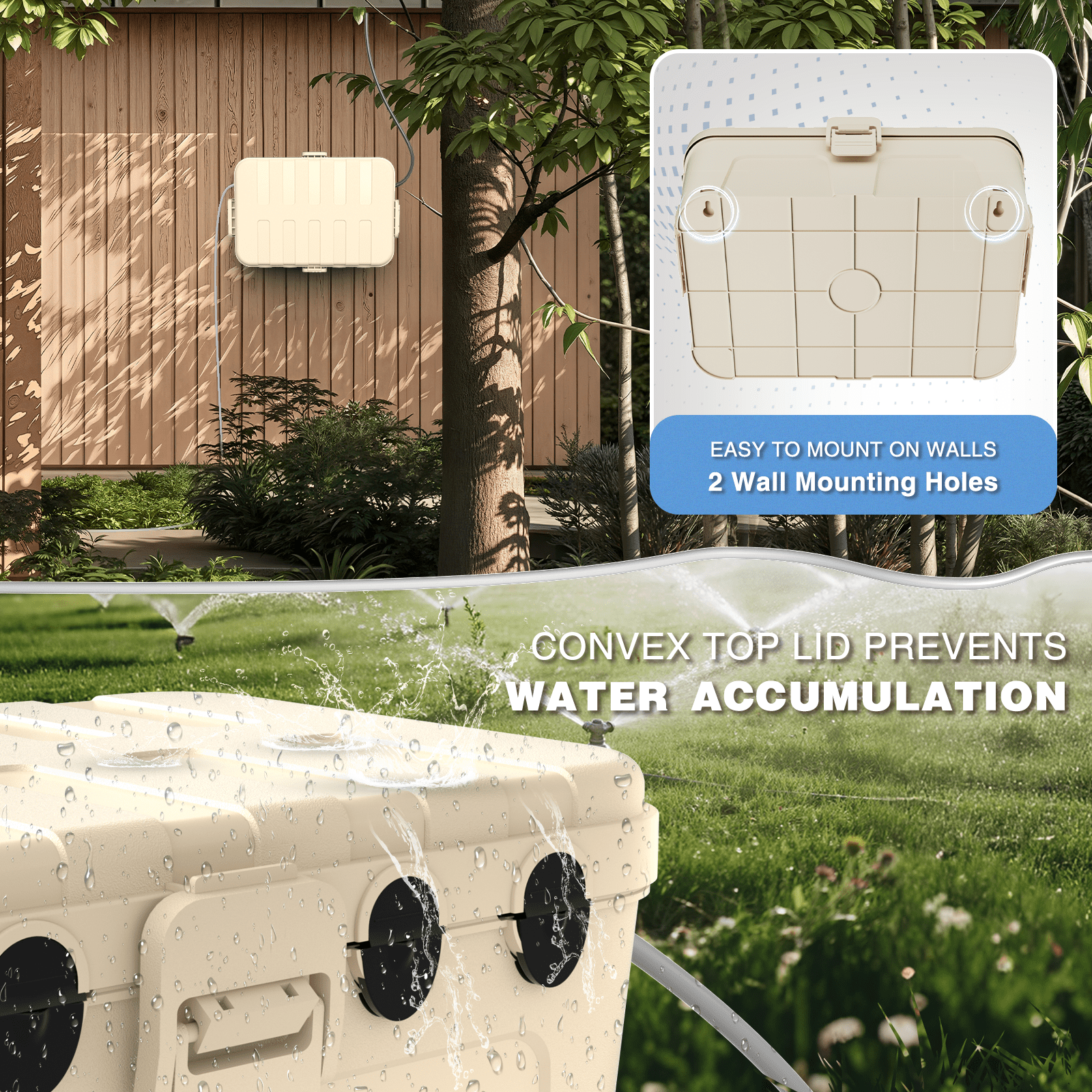 Restmo Extra Large Weatherproof Electrical Box, IP54 Waterproof Outdoor Extension Lead Cover, Protect Outlet, Plug, Socket, Timer, Power Strip, Holiday Light Decoration, Almond