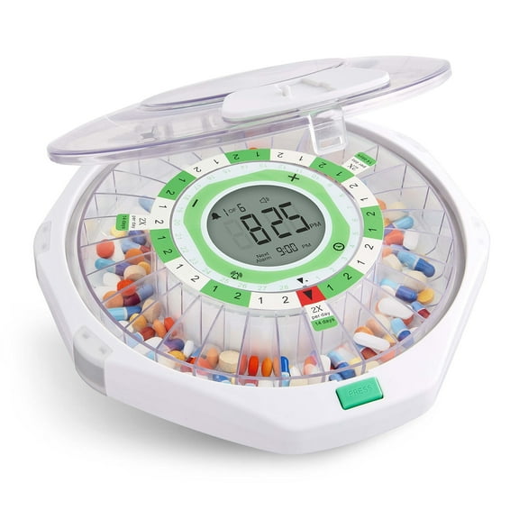 LiveFine 28-Day Automatic Pill Dispenser with Upgraded LCD Display and Key Lock - Frosted Lid