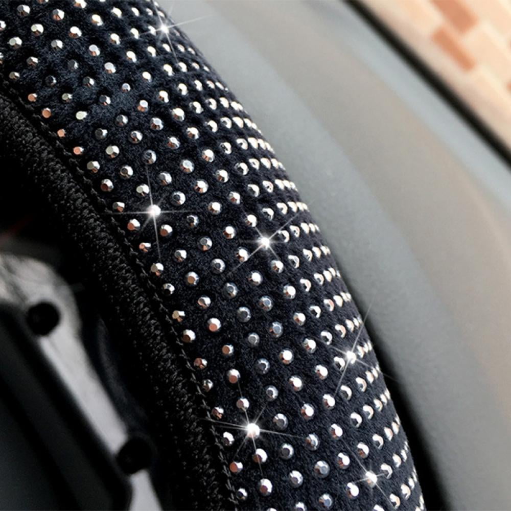 Universal Fit 15 Inch Car SUV Wheel Anti-Slip Protector White Diamonds with Bling Crystal Rhinestones YASSIBY Diamond Leather Steering Wheel Cover for Women Girls 14.5-15 inch 