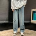 thumbnail image 4 of LIJCC Teen Boys Jeans Star Decoration Baggy Straight Wide Leg Elastic Waist Denim Pants Loose Casual Jean Pants, 4 of 6