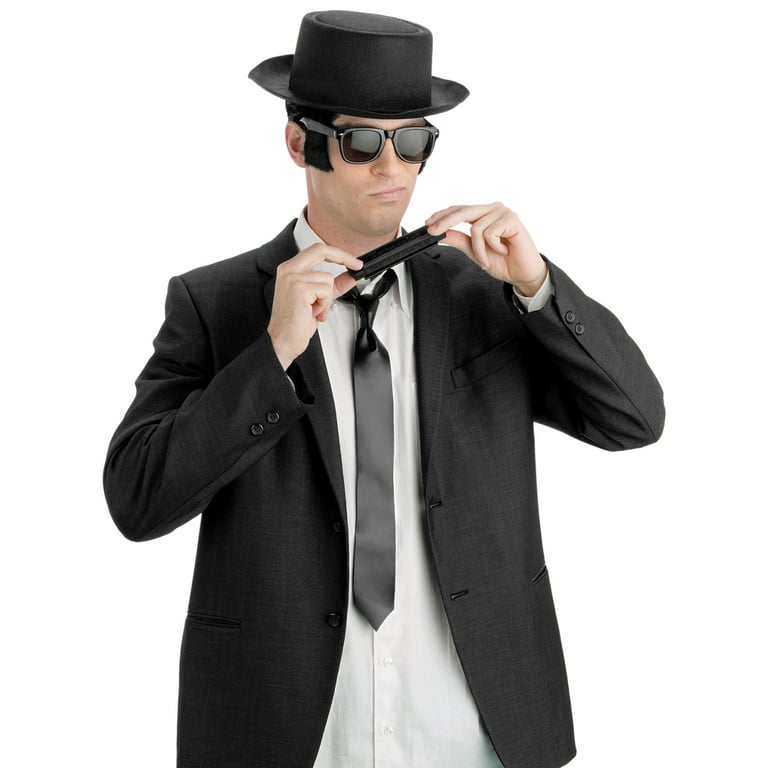 Adult Blues Man Blues Brother Hat Harmonica And Tie Costume Accessory Kit