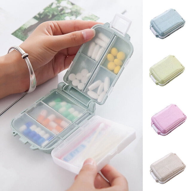 Organizador portátil de almacenamiento de medicinas y pastillas de viaje con 8 compartimentos B
