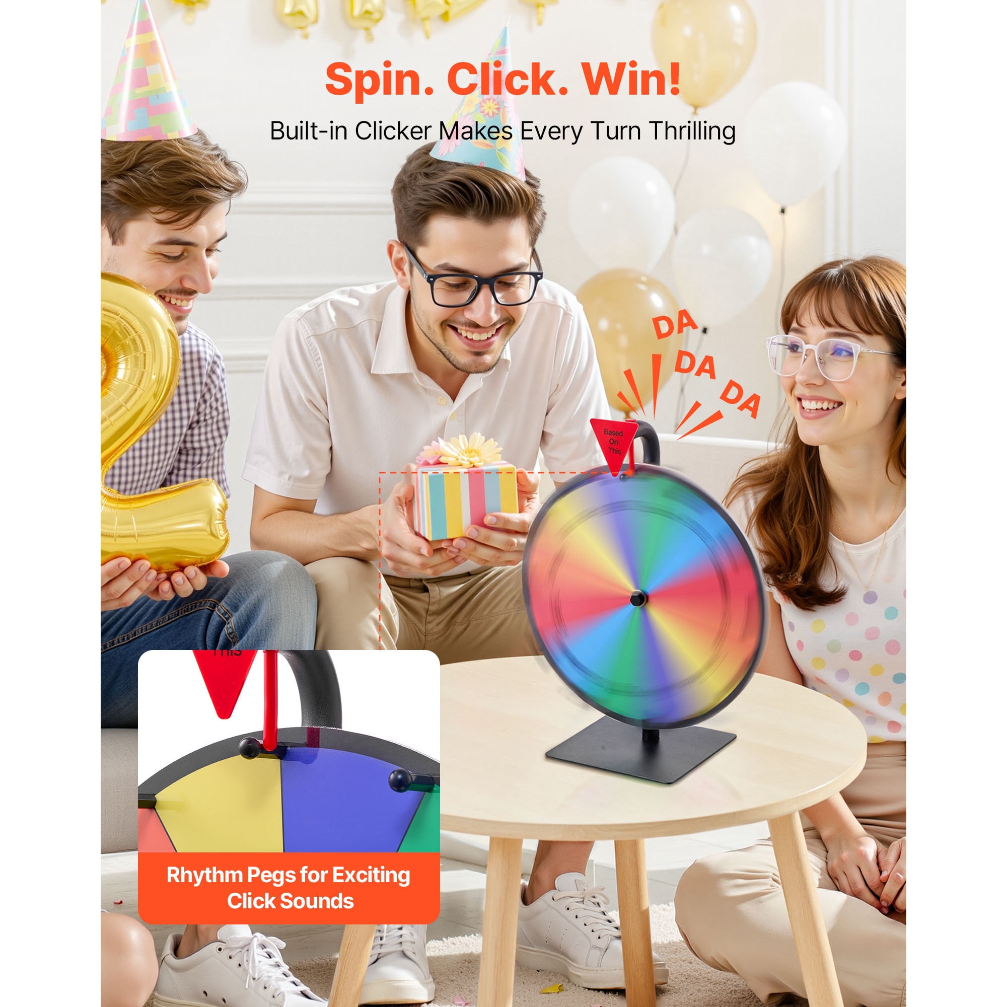 KFFKFF 12-Inch Spinning Prize Wheel with 12 Sections, Tabletop Roulette Game with Dry Erase Surface and Markers, 6-Color Design, Easy to Assemble, Ideal for Parties, Pubs, Trade Shows, and Carnivals