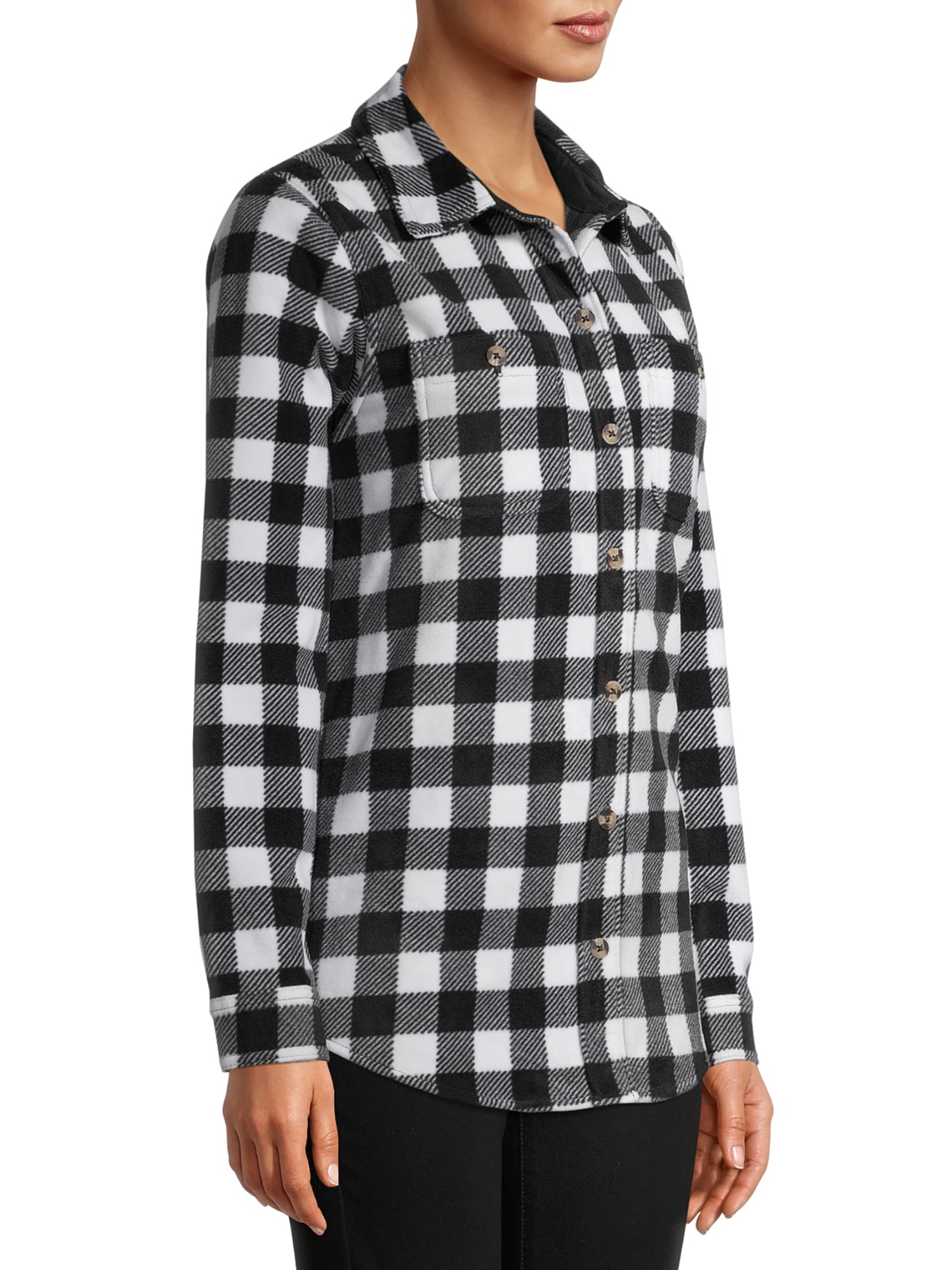 Time and Tru Long Sleeve Relaxed Fit Checked Plaid Jacket (Women's) 1 Pack