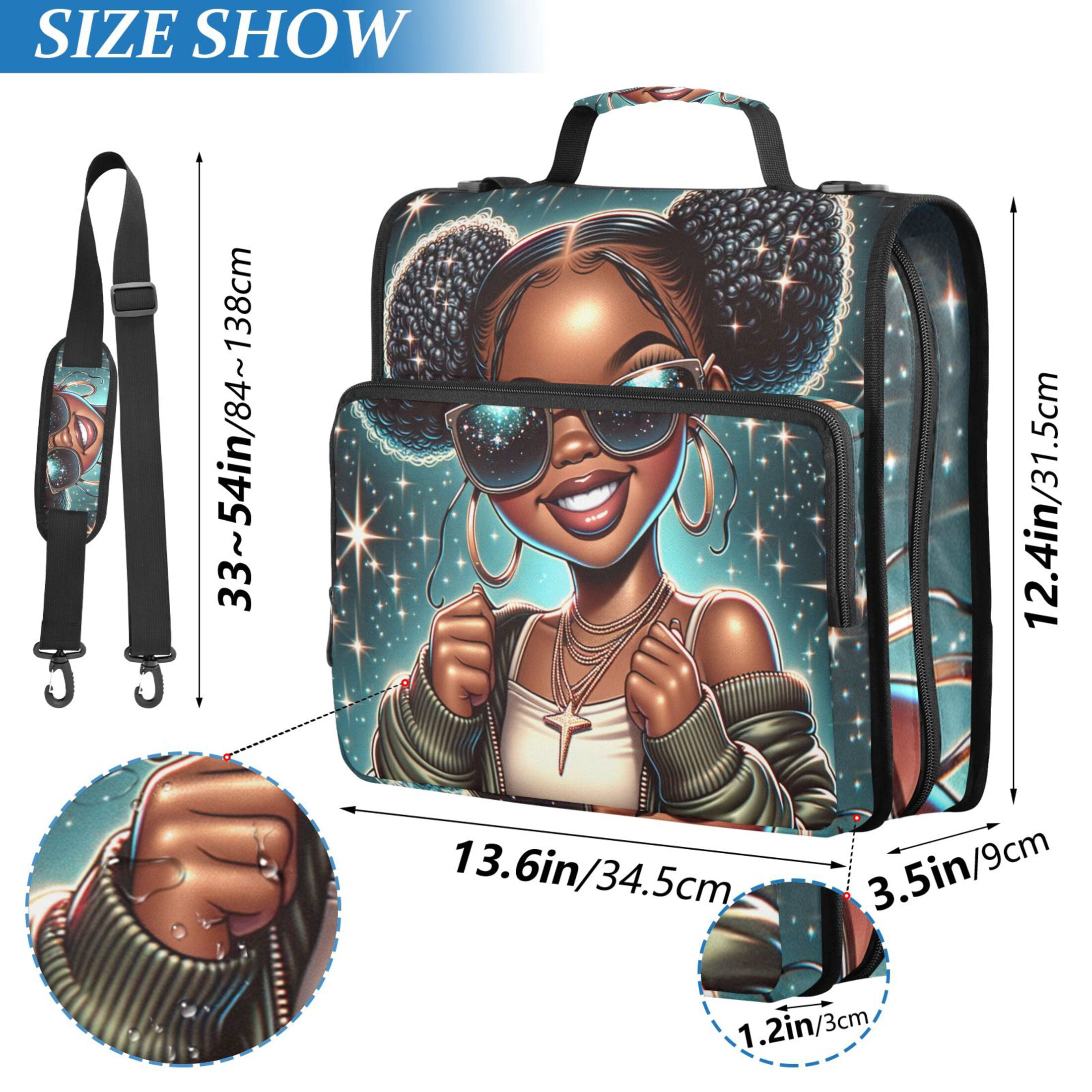 3 Ring Zipper Binder with Shoulder Strap Waterproof Trapper Keeper 2 Inch D-Ring 500 Sheets Capacity Beautiful Black Woman Wearing Sunglasses
