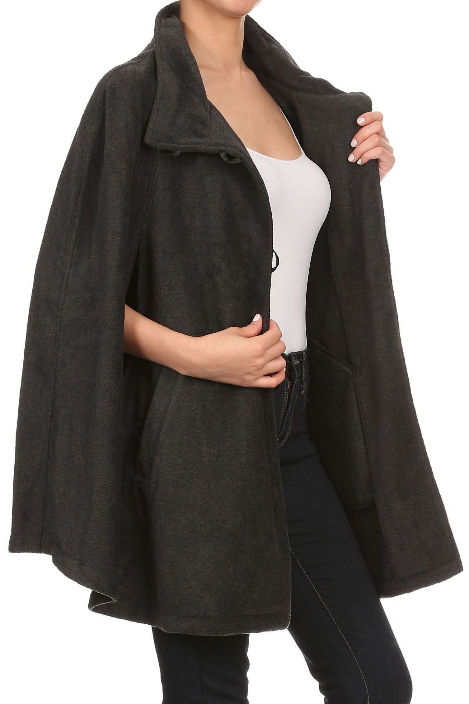 Winter Soft Fleece Button Cape Poncho Coat with Armholes and Pockets - GRAY Winter Soft Fleece Button Cape Poncho Coat with Armholes and Pockets - GRAY