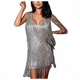 knee length dresses for ladies Vintage Sequins & Shine Retro 1920's Flapper Dress  Recess