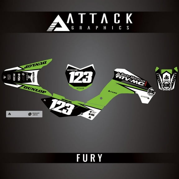 Attack Graphics Custom Fury Complete Bike Graphics Kit for Kawasaki KLX140R F 2021