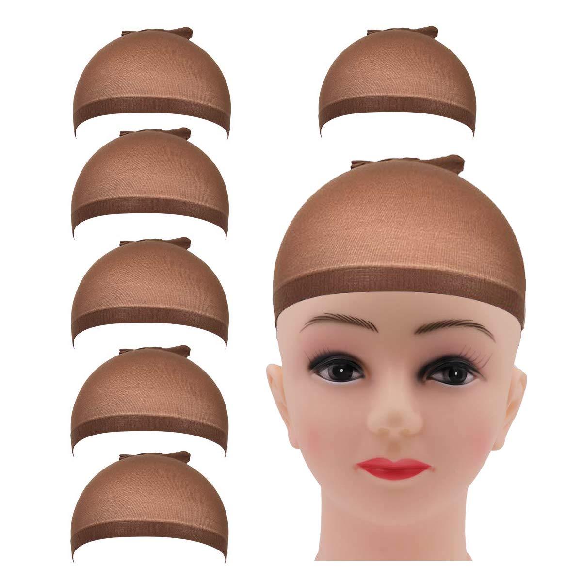 6 Pieces Dark Brown Stocking Wig Caps Stretchy Nylon Wig Caps for Women
