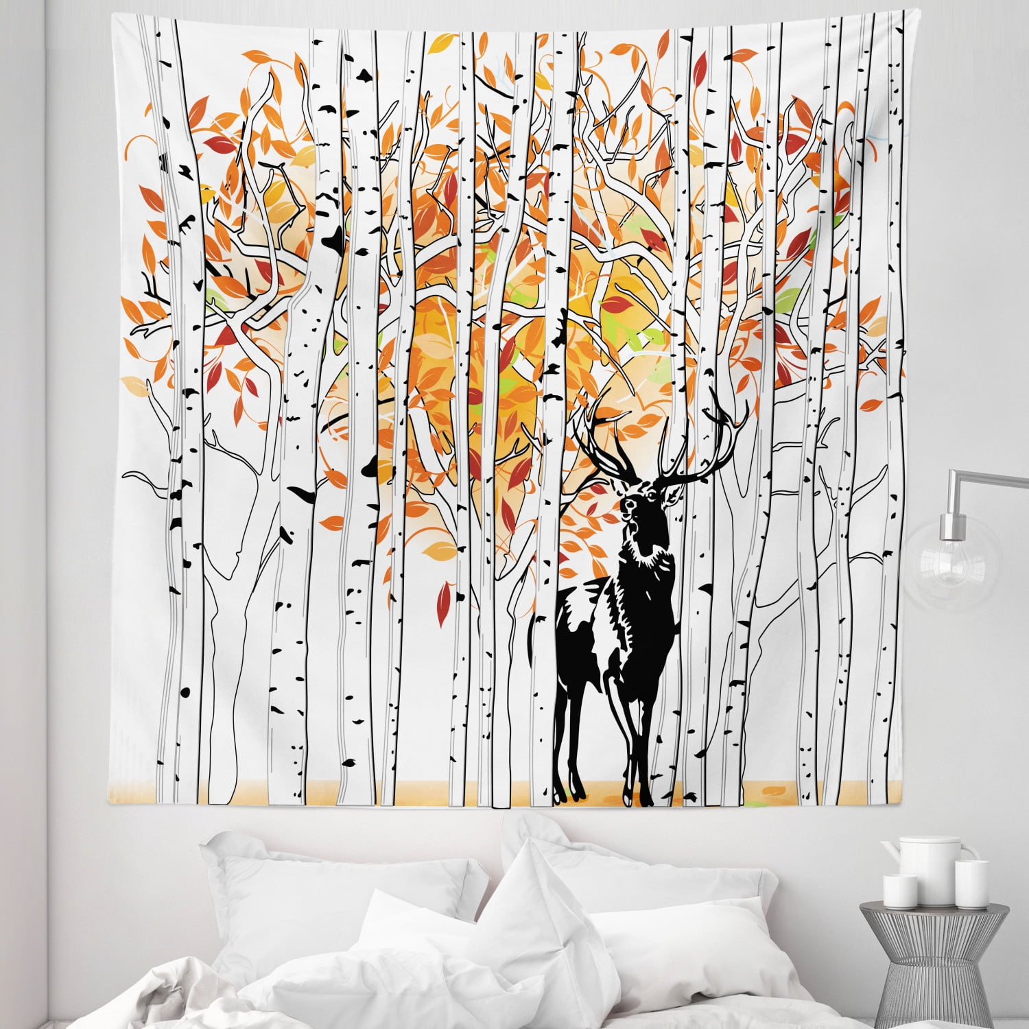 Deer In Fall Forest Wall Hanging decor tapestry Bohemian Bedspread Dorm Decor 