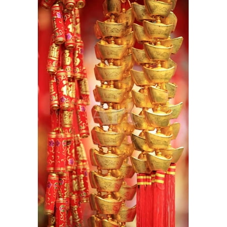 Chinese New Year Decorations.Fake Gold Ingot Best Wishes for Wealthy in the Coming New Year Print Wall Art By