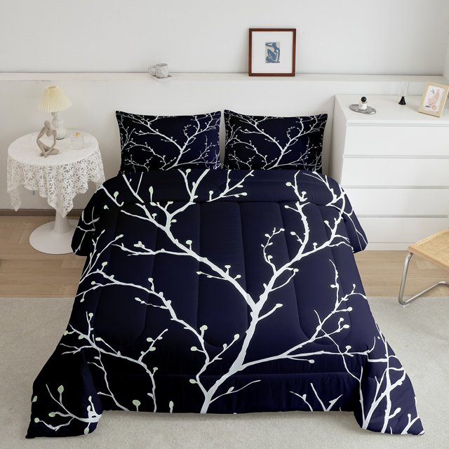 Erosebridal Branch Plant Bedding Queen Comforter Set, Botanical Plant Down Comforter, Rustic Farmhouse Decor, Breathable 3pcs