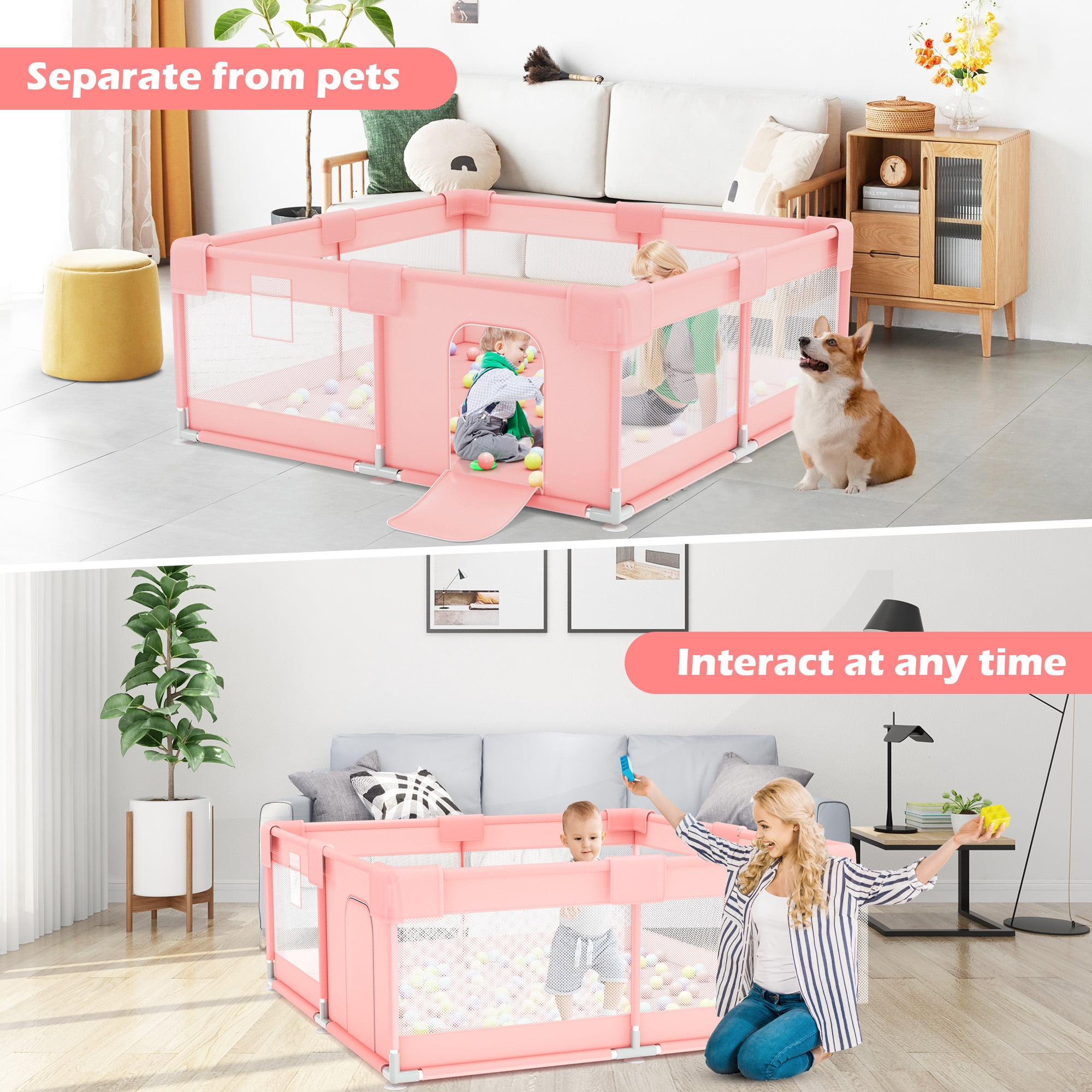 babyeap Baby Playpen,50x50 Inch Baby Playards for Babies and Toddlers,Fence Baby Play Yards for Indoor & Outdoor with Breathable Mesh,Pink