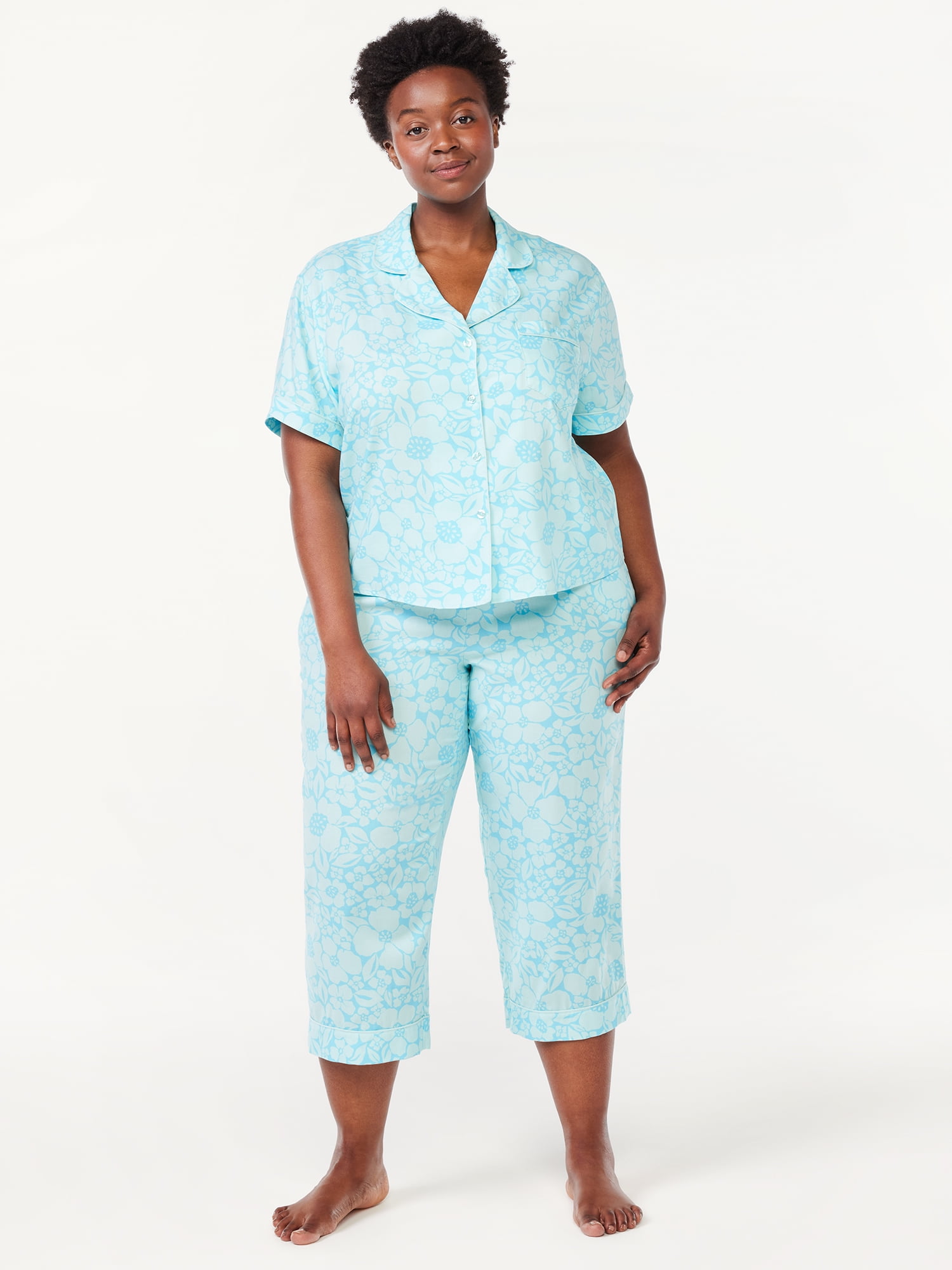Joyspun Women's Woven Cropped Pajama Pants, Sizes S to 3X