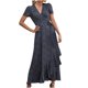 thumbnail image 1 of Vestido largo con volantes y abertura plisada estampada con cuello en V y manga corta para mujer a la moda Pompotops ghjkhdj17771, 1 of 9