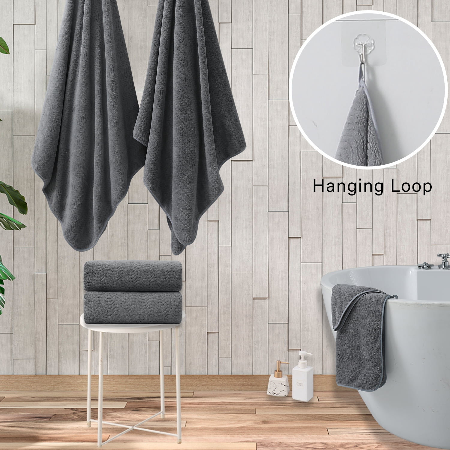 Beartech 8 Piece Microfiber Bath Towel Set ,2 Oversized Bath Sheet,2 Hand Towels,4 Washcloths, Extra Large, Soft & Less Lint Bathroom Towels Highly Absorbent Quick Dry Towels-Dark Gray