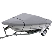 waltyotur 20-22Ft 210D Heavy Duty Boat Cover Waterproof Replacement for V-Hull Tri-Hull Runabout Fishing Ski Pro-Style Bass Boats Grey
