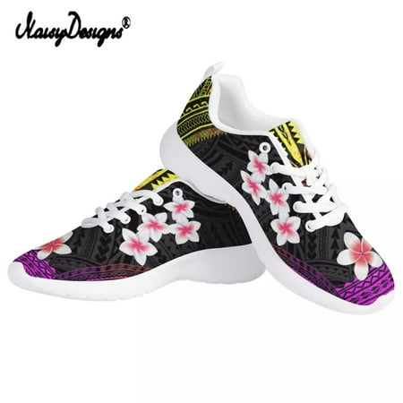 

Noisydesigns Women Hawaiian Tribal Plumeria Print Flats Shoes White Sole Casual Mesh Summer Sneakers for Female zapatos mujer