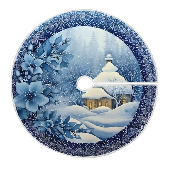 Ryvnso Christmas Tree Skirt Snow Night Xmas Tree Skirts Ornament Home Decorations 35.4"
