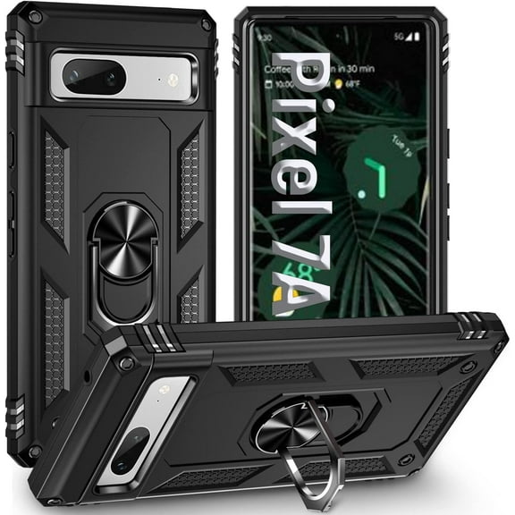 for Google Pixle 7A Case Black,with Ring Military Dropproof Dustproof 360° Metal Rotating Ring Kickstand Shockproof Case,for Google 7A Phone Case,Black