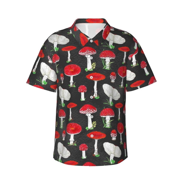 Fotbe Red Mushrooms Camisa Hawaiana para Hombre Unisex – Camisa Casual de Verano con Botones de Manga Corta de Algodón y Lino,3X-Large