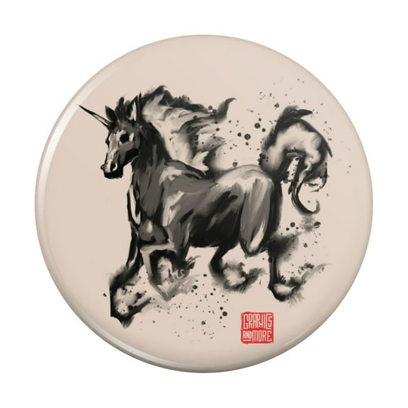 Unicorn Traditional Chinese Ink Painting Pinback Button Pin