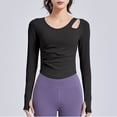 thumbnail image 2 of Sexlip Womens Workout Tops Built in Bra Active Long Sleeve T Shirt Yoga Athletic Gym Clothes Crop Fall Shirts Black M, 2 of 7