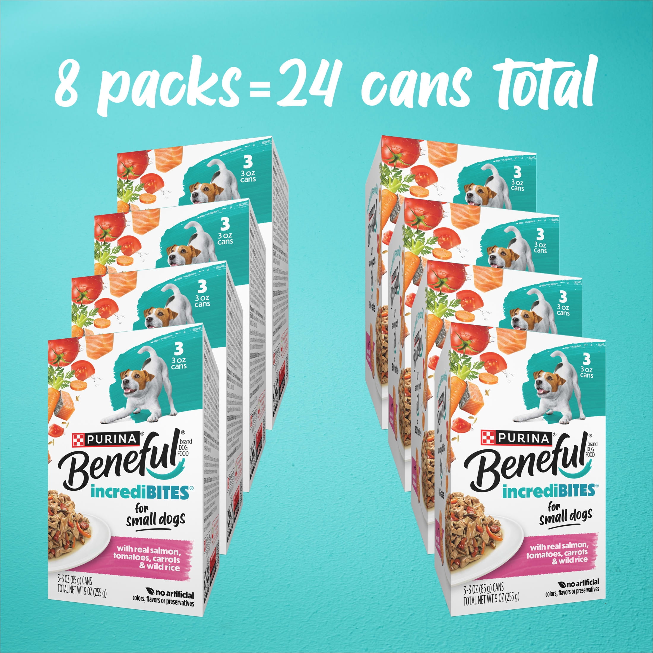 Purina Beneful Small Breed Wet Dog Food in Gravy, IncrediBites with Real Salmon, Rice & Vegetables, 3 oz Cans, 8 Pack