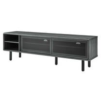 Media TV Stand Console Table, Dark Grey Gray, Wood, Metal, Industrial Living Room Lounge Cafe Lobby Hospitality Restaurant, Modern Contemporary HB34574