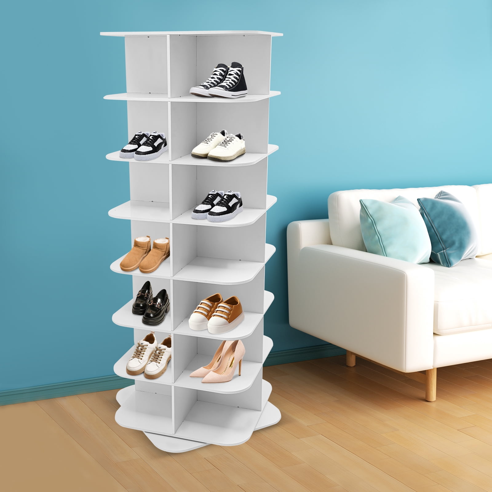 7-Tier Rotating Shoe Rack 360° Spinning Square Shoe Tower 28-Pair Large Capacity Shoe Organizer