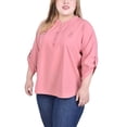 thumbnail image 2 of NY Collection Plus Size 3/4 Tabbed Sleeve Y Neck Blouse, 2 of 4