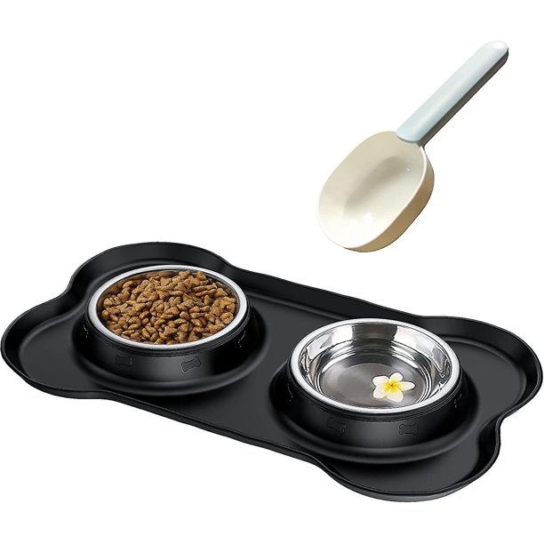 Cuenco Pequeño Para Perros Y Gatos De 2x170 Ml, Cuenco Antidesbordante Y Antiderrame Antideslizante De Acero Inoxidable, Cuenco Doble De Acero Inoxidable Con Estera De Silicona