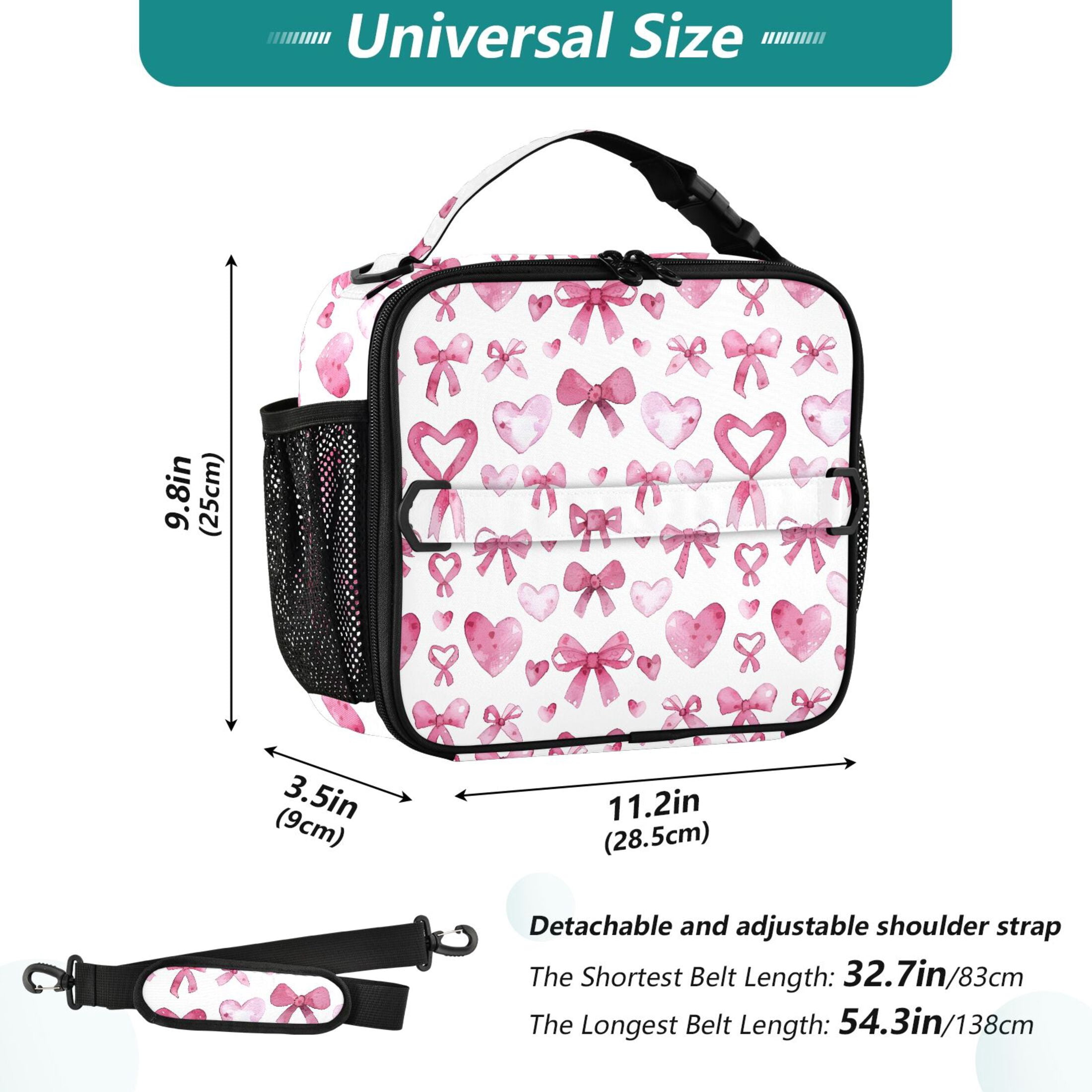 ALAZA Bows and Hearts Lunch Box Insulated Lunch Bag Cooler Tote with Shoulder Strap