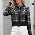 thumbnail image 5 of Ashirexll Womens Winter Coats, Jackets for Women Trendy, Fashion Checkered Printed Pearl Button Pocket Casual Knitted Sweater, 5 of 7