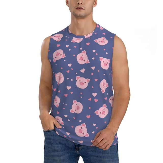 Balery Cute Pig Camisetas sin mangas para hombre, absorbe la humedad y protege contra el mal olor.-3X-Large
