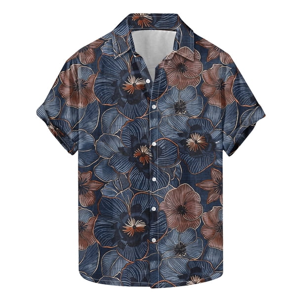 Blusa y camisa de manga corta con cuello vuelto para hombre, moda de verano, estampado floral, camisa de manga corta con solapa, blusa para hombre