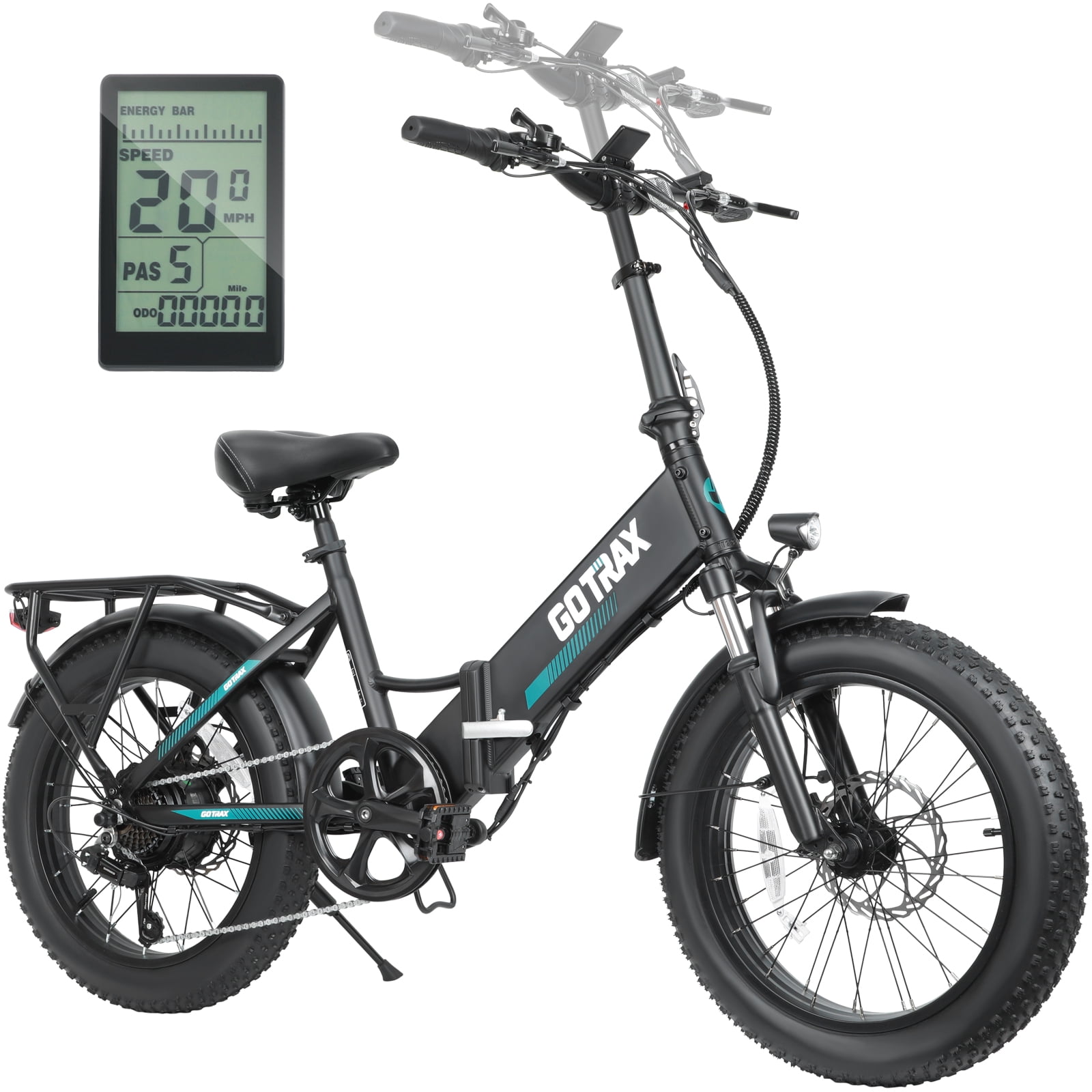 GOTRAX R2 Folding Adult Electric Bike, 500W 20mph, 20" x 3" Fat Tire, LCD Display, Black New