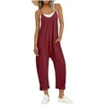 thumbnail image 2 of QATAINLAV Jumpsuits for Women Casual Summer Dressy Sleeveless Overalls Loose Long Wide Leg One Piece Pants Solid V Neck Adjustable Strap Jumpers with Pockets Mother's Day Gifts, Wine, S, 2 of 9