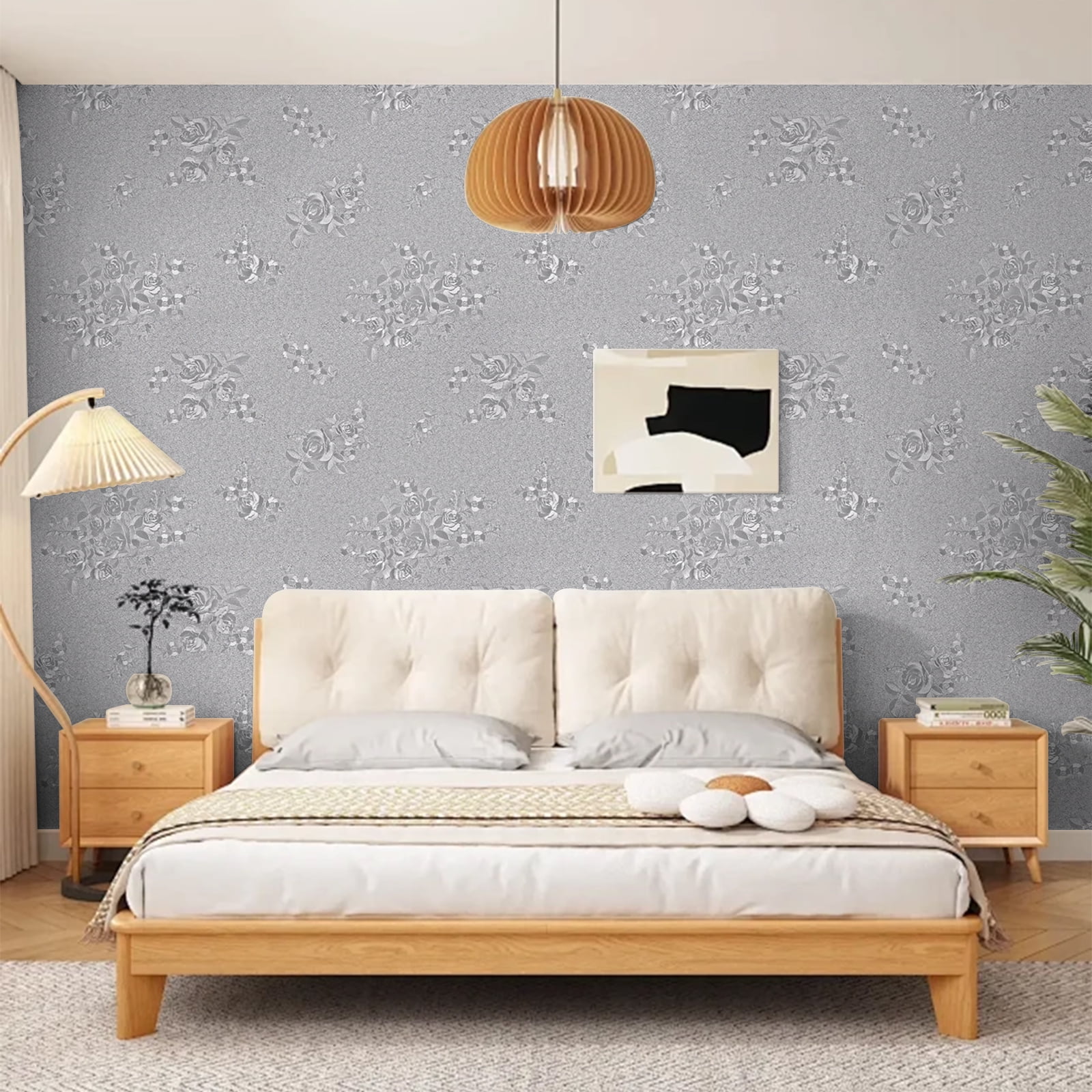 UMIGGEE Light Grey Wallpaper 17.7" x 118" Embossed Rose Self Adhesive Wall Paper Gray Peel and Stick Wallpaper Vinyl Contact Paper for Home Decoration Cabinet Furniture Renovation