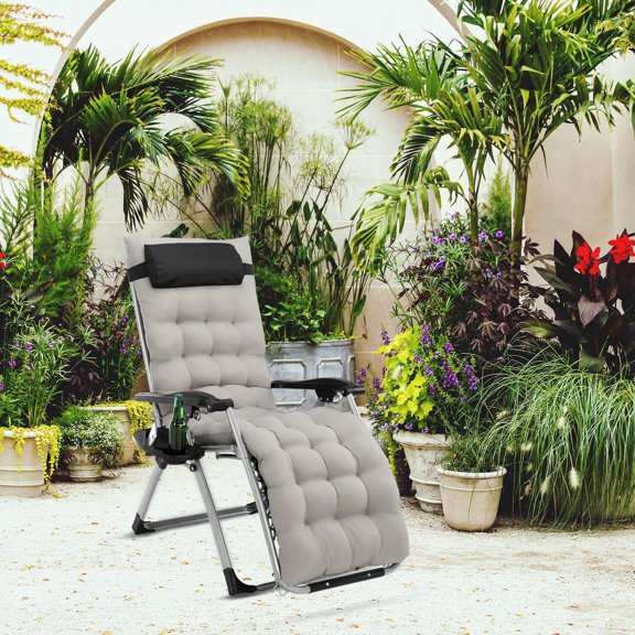UBesGoo Patio Lounger, Zero Gravity Chair for Deck Lawn Beach, Outdoor Recliner, Black Chair with Grey Cushion