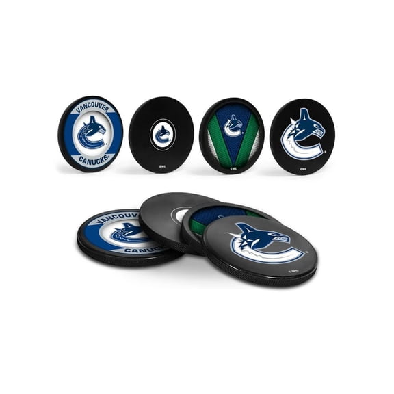 Canucks Officially Licensed Drink Coasters 4 Pack Hockey Puck Design